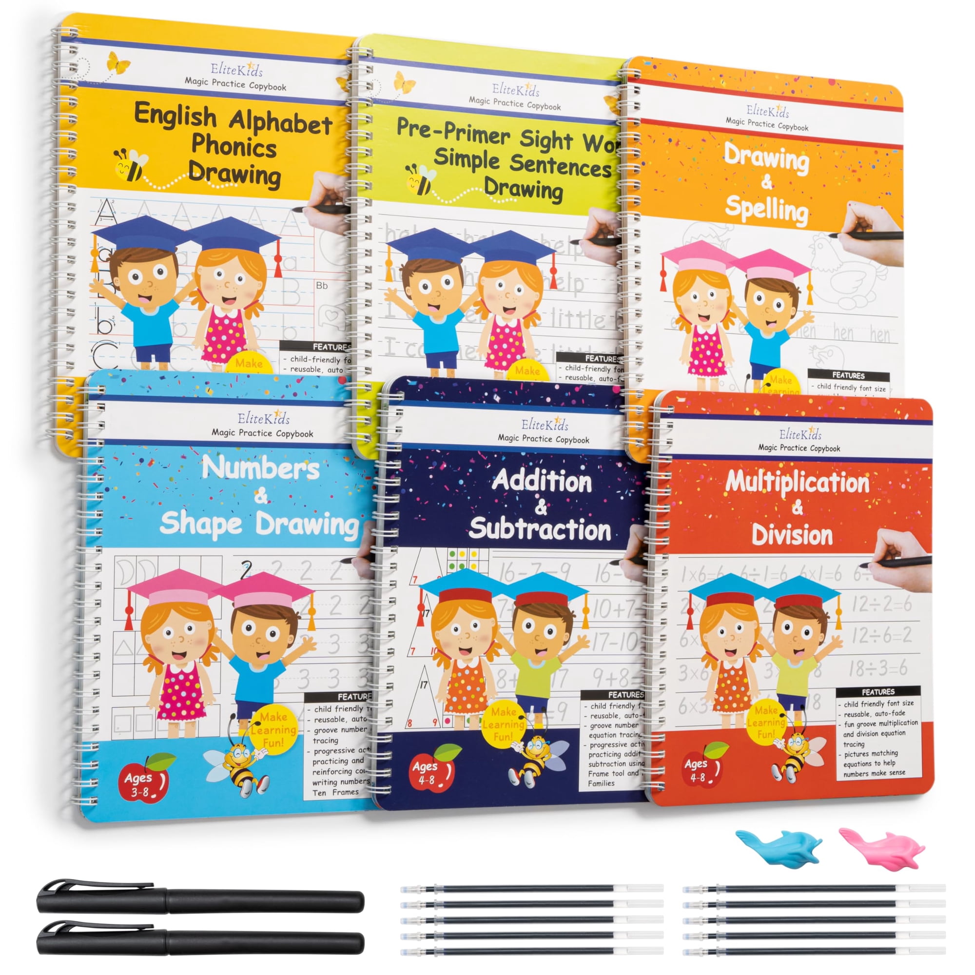 Elitekids - Cuaderno De Práctica Magic 6 Cuadernos De Trabajo Con Bolígrafos Para Niños De 3 A 5 Años