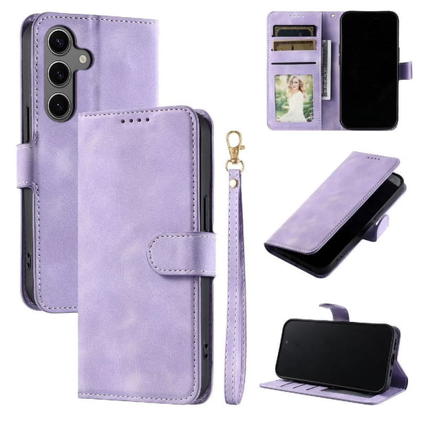 Funda Cartera para Samsung Galaxy S24 FE Tapa con Ranuras, Soporte y Correa Morado