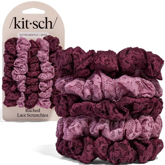 Scrunchie Kitsch Ruched Lace Pack 5 Cherry