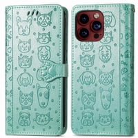 Funda Cartera Foxdock Para Iphone 15 Pro , Flip Pu Con Relieve De Gatos Y Perros, Tarjetero Y Soporte