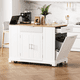 thumbnail image 1 of K&K Fluted Kitchen Island with Trash Can Storage Cabinet, Power Outlet, Internal Storage Rack, Rolling Kitchen Islands on 5 Wheels with 3 Drawer, 3 Open Side Racks for 10 Gallon Garbage Bin, White, 1 of 3