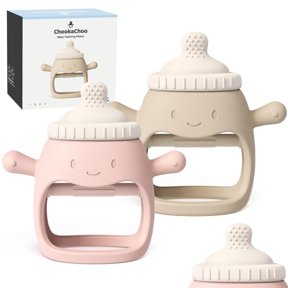 Juguete mordedera para bebé ChooKaChoo, manopla de silicona para dentición, paquete de 2