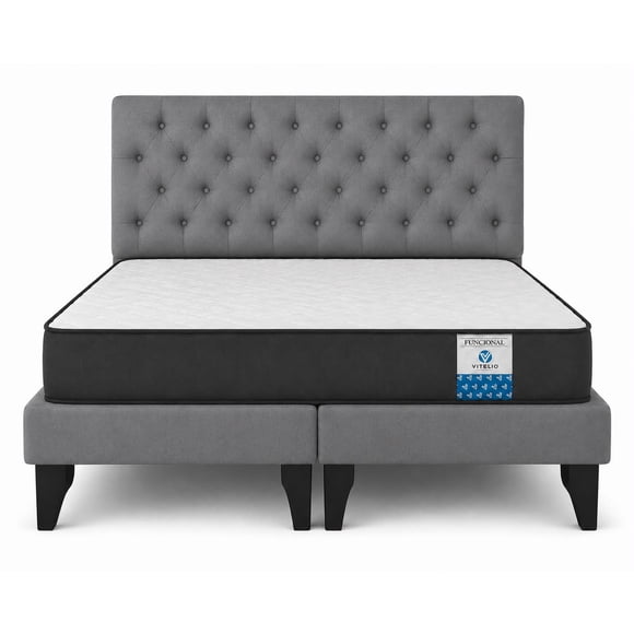 Cama King Plazas Gris Europea Incluye Base+respaldo+colchon