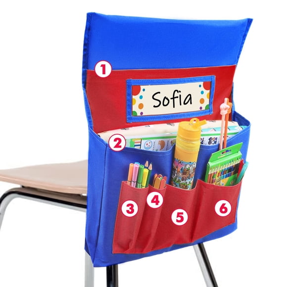 CADDY AUVCAS Organizador de silla de 48 cm rojo y azul – 6 bolsillos