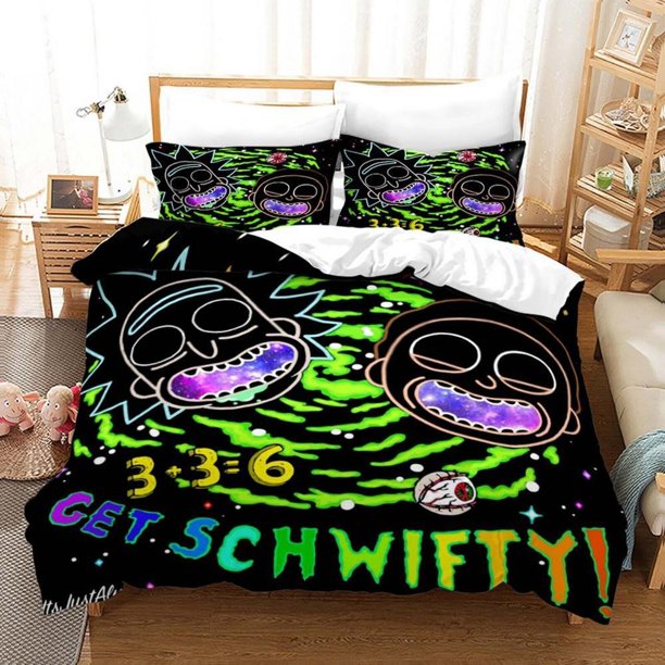 Rick And Morty Cartoon Quilt Duvet Cover Set Bedclothes Pillowcase3-Piece Bedding Set