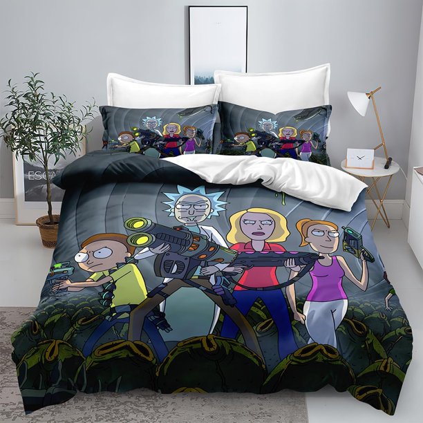 Bed Duvet Cover Ric-k Bedding Sets and Morty 3D Printed Lightweight 3 Piece Comforter Sets for Boys Girls Queen