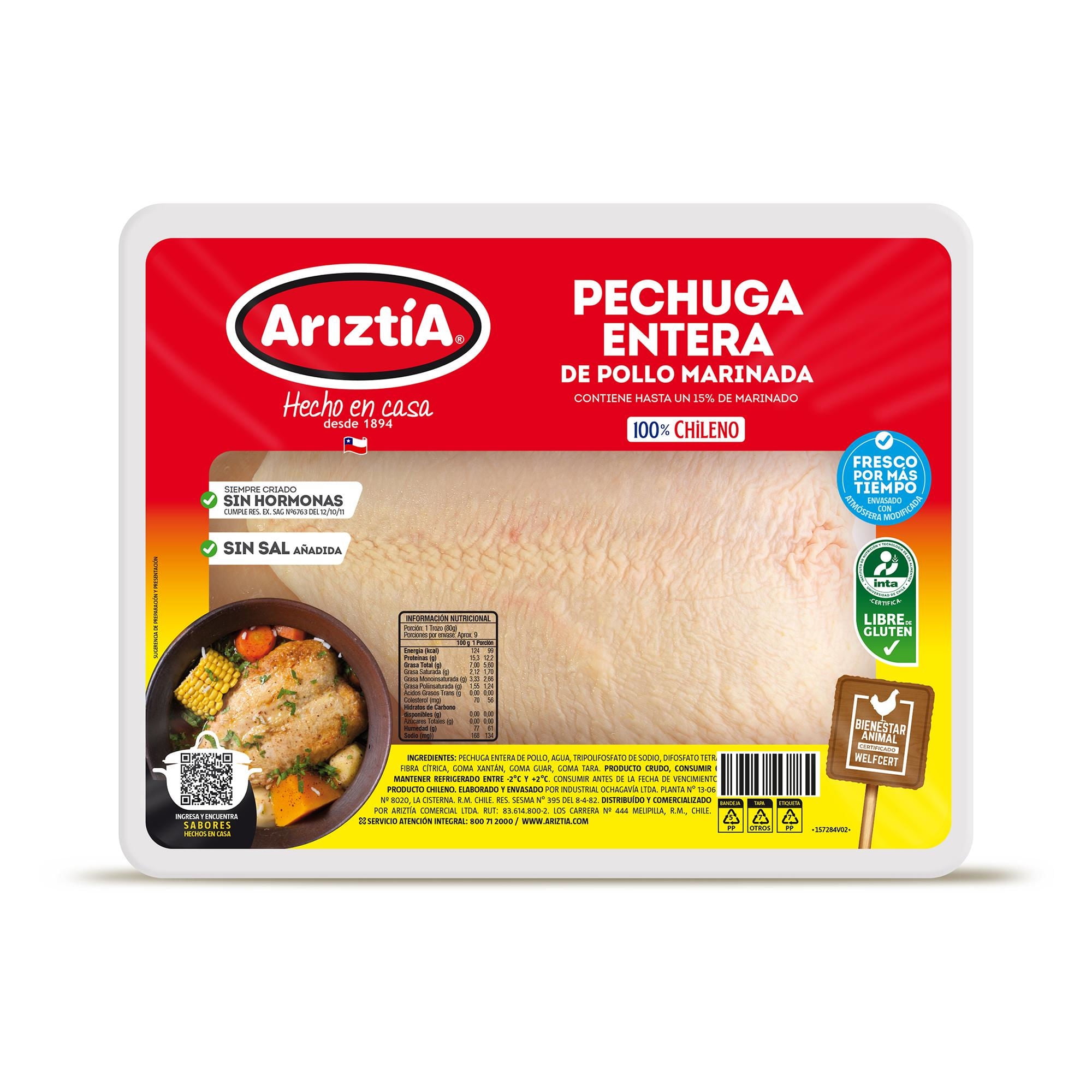 Pollo Pechuga Entera Envasada 900 g Ariztia
