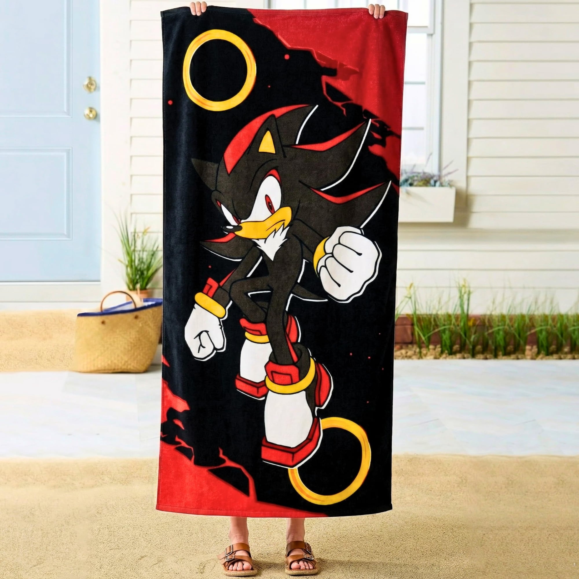 Toalla De Playa Franco Sonic Shadow Para Niños 147x71 Cm De Algodón