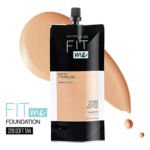 Maybelline New York - Base Líquida Maybelline Fit Me Matte + Poreless En Formato Pouch, Tono Soft Tan 228, 1.85ml