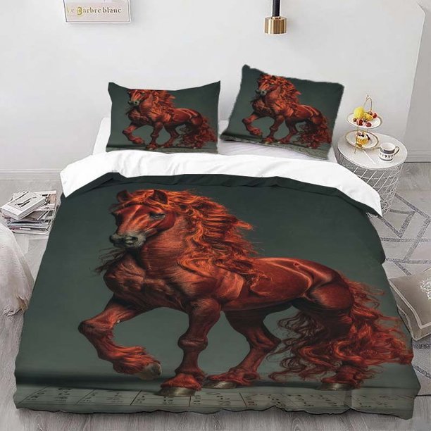 Red Horse Art Illustration Themed Bedding Set Duvet Cover and Pillowcase Set Soft and Comfortable