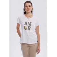 Fashionspark - Polera Mujer Print Aplicación Folia Blanco