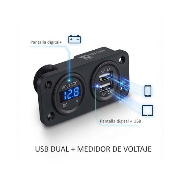 Cargador Doble Usb Con Voltímetro Y Toma 12v Empotrable HaoMai