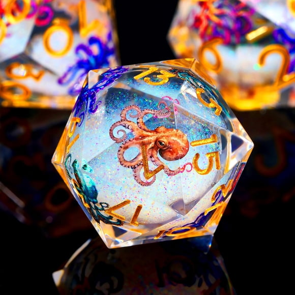 Set de Dados DND Froggod Pulpo Núcleo Líquido Blanco Oro 7 Piezas
