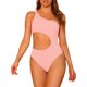 thumbnail image 1 of INSPIRE CHIC Traje de baño de una sola pieza para mujer con un solo hombro, corte asimétrico, con almohadillas removibles, color rosa, talla pequeña, 1 of 5