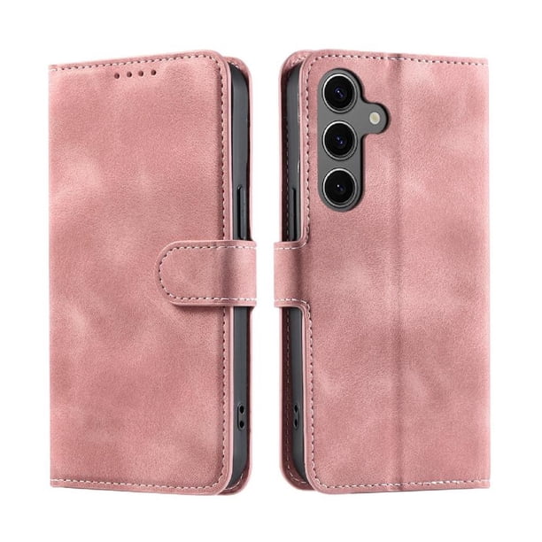 Funda Cartera para Samsung Galaxy S24 FE Tapa con Ranuras, Soporte y Correa Rosa