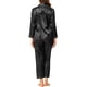 thumbnail image 3 of INSPIRE CHIC Conjunto de Pijama de Satén para Mujer Camisa de Dormir de Manga Larga con Botones y Pantalones con Ribete en Contraste Cuello con Solapa Ropa de Casa L Negro, 3 of 7
