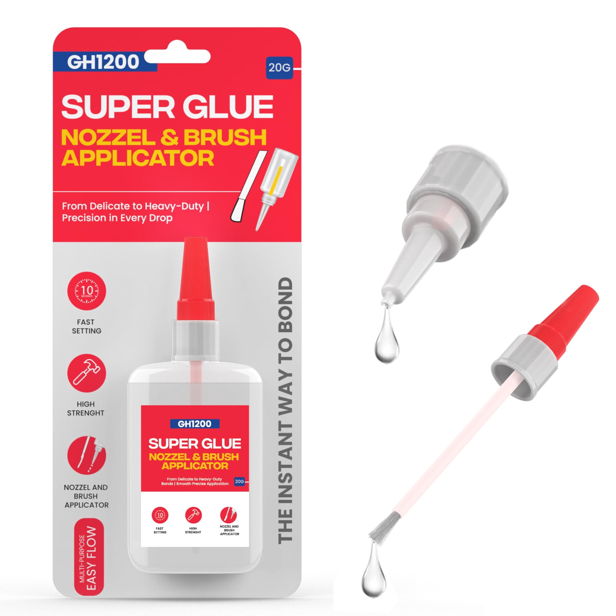 Super Glue Gh1200 (2 En 1) Con Brocha Aplicadora Y Boquilla 3000 Cps