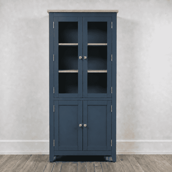 Vitrina "Perry" de Madera con Vidrio Vitrina Artesanal de Pino - Azúl Marino - 80x35x180 cm