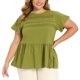thumbnail image 1 of GRACE & GRANDEUR Blusas de Verano para Mujer de Talla Grande Babydoll Peplum con Frente Plisado, Manga con Volantes, Cuello Redondo, Fluidas, Casuales y Modernas 2X Verde Oliva, 1 of 6