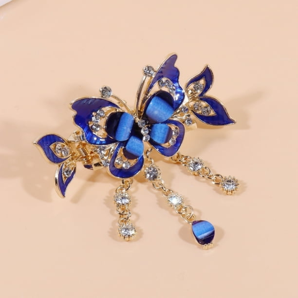 Elegant Flower Hair Clip with Rhinestone Tassel and Glitter - Vintage Hair Accessory for Women