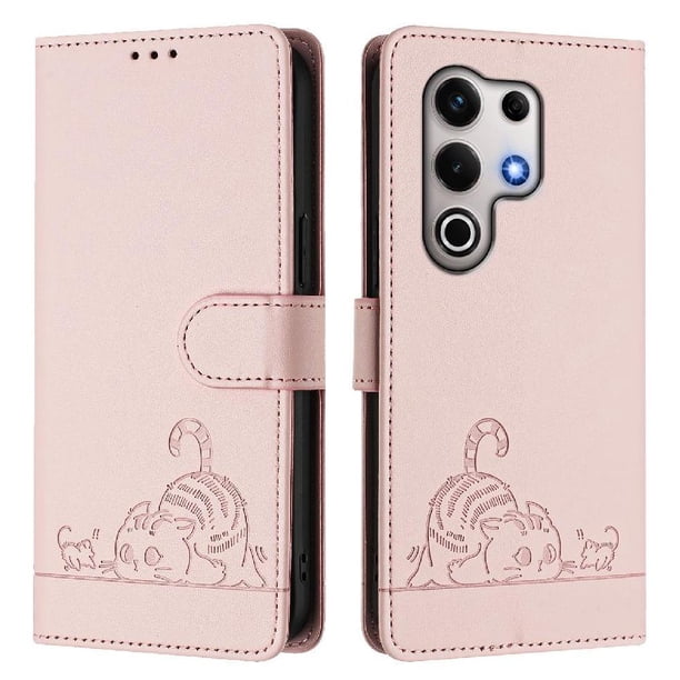 Funda tipo cartera FOXDOCK para itel S25 Ultra 4G con soporte, ranuras, RFID, diseño de gato