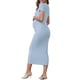 thumbnail image 3 of INSPIRE CHIC Vestido de Maternidad para Mujer Rib Bodycon Midi Manga Corta Lateral Elástico Fruncido Embarazo 1 Pieza Sesión de Fotos Babyshower 2XL Gris Azul, 3 of 6