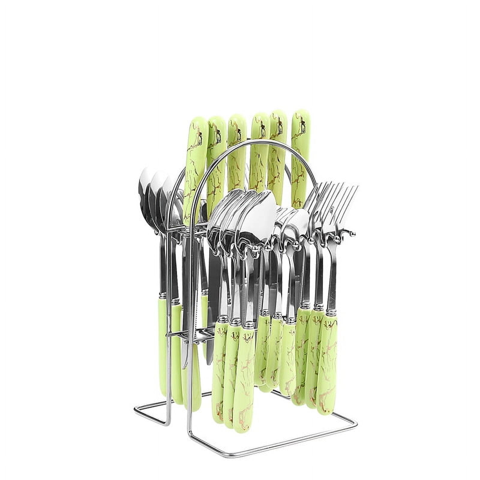 Xmhytop Juego De Cubiertos De Verde Plata A 24 Piezas Flatware Set De Acero Inoxidable, Ideal Para Familias Y Eventos