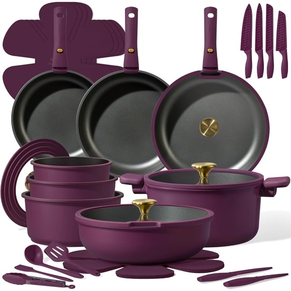 CAROTE Set de 38 piezas de ollas y sartenes con cuchillos y mango desmontable