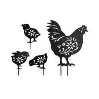 Ioensy - Estacas De Animales De Gallina Y Gallo, Estatua De Gallo De Jardín Vívida Para Patio Trasero, 4 Piezas