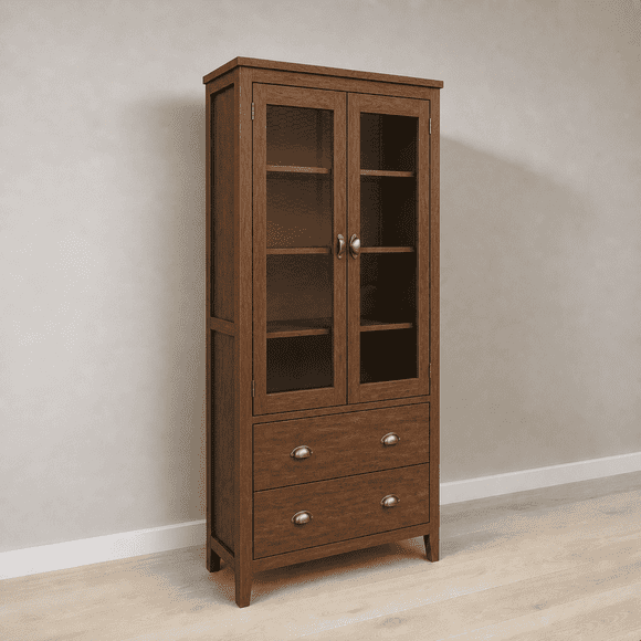 Vitrina de Madera con Coperos Vajillero Artesanal de Pino - Café - 80x35x180 cm