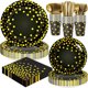 thumbnail image 1 of Set Vajilla Desechable Negro y Dorado 168 piezas, 1 of 1