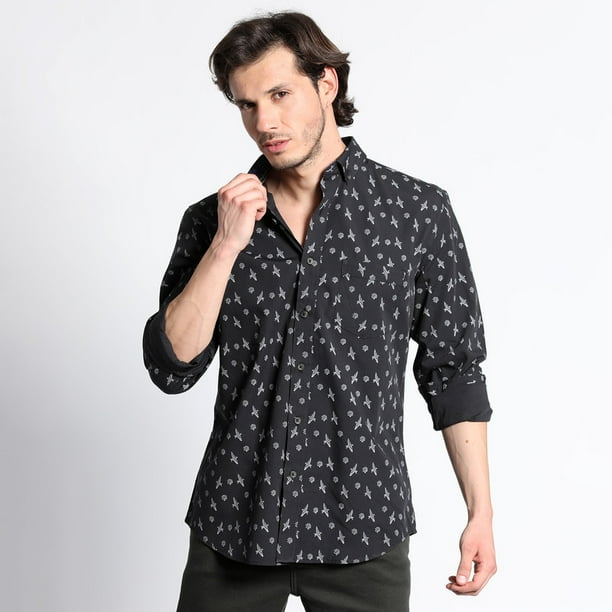 Camisa Manga Larga Estampada Microprint Talla S