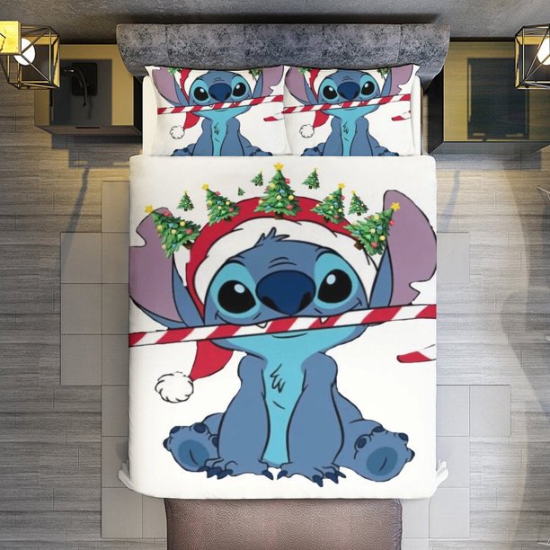 Merry Christmas Stitch 3 Pieces Duvet Cover Set Full Size Super Soft Fade Resistant Microfiber