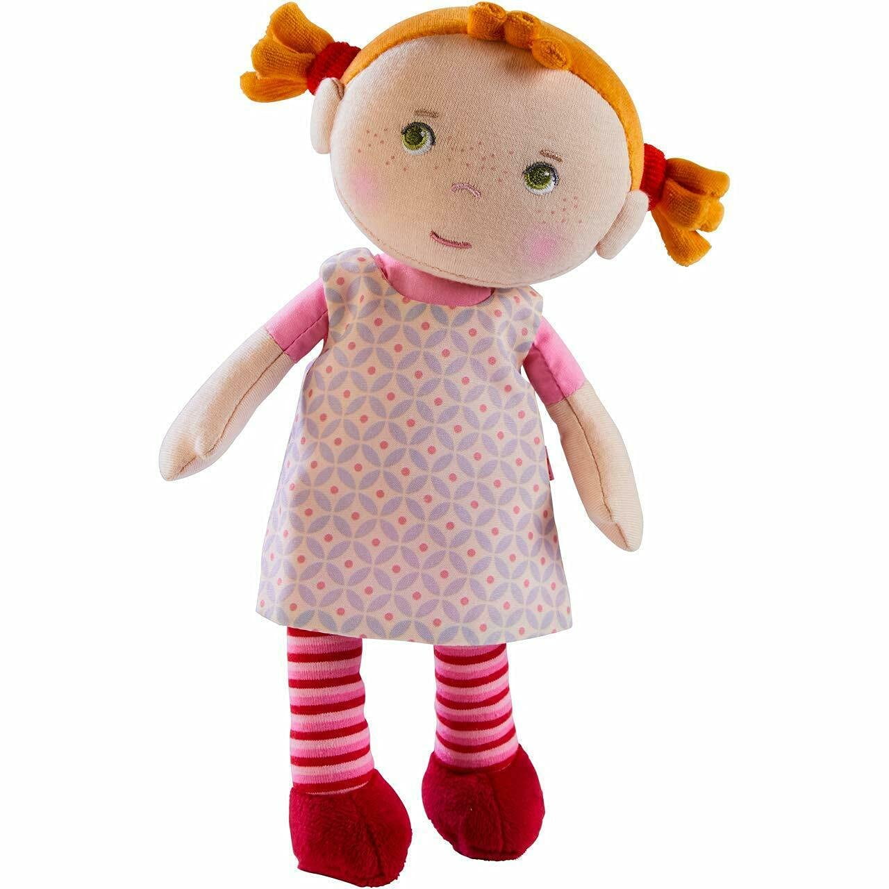 Haba Snug Up Roya Muñeca Suave 10 Con Coletas Rojas Borrosas Cara Bordada Vestido Rosa