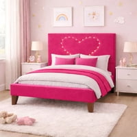 Ethan Desing - Cama Plaza Y Media Corazón Fucsia Base + Colchón Mery Design Excellence Plus