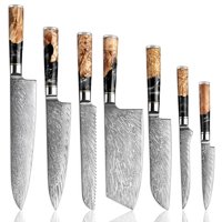 Senken Knives - Juego De Cuchillos Senken Tsunami Damascus, 7 Piezas, Acero Japonés Vg10