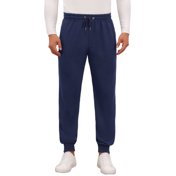 INSPIRE CHIC Pantalones de chándal para hombre de color sólido con cintura ajustable y cordón para entrenamiento 34 Azul Marino