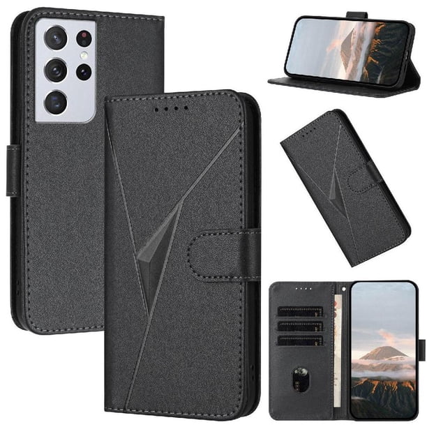 Funda Cartera Fibra de Carbono para Samsung Galaxy S21 Ultra con Soporte y Cierre Magnético Negro