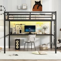M&Ms - Metal Full Size Loft Bed With Power Outlet And Led Lighted, Space-Saving, Noise Reduced, Black