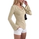 thumbnail image 3 of INSPIRE CHIC Blusa de Punto Ajustada Asimétrica de Mujer Y2K con Cuello de Cisne y Mangas Largas de Trompeta Camisas de Primavera Otoño para Salir Grande Caqui, 3 of 6