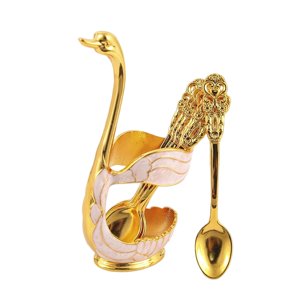 Magideal - Juego De Soporte De Base De Cisne Decorativo Creativo, Soporte Para Cucharas De Café Para Cocina, Cumpleaños, Restaurante, Decoración De Fiesta , Cuchara Aureate Blanco