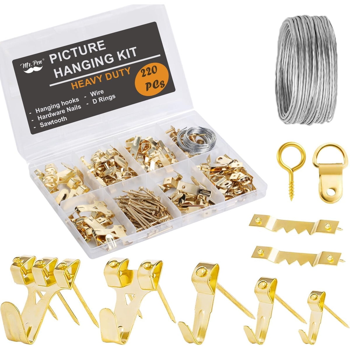 Kit Colgador Cuadros Mr. Pen 220 Piezas Ganchos Clavos Fuerte