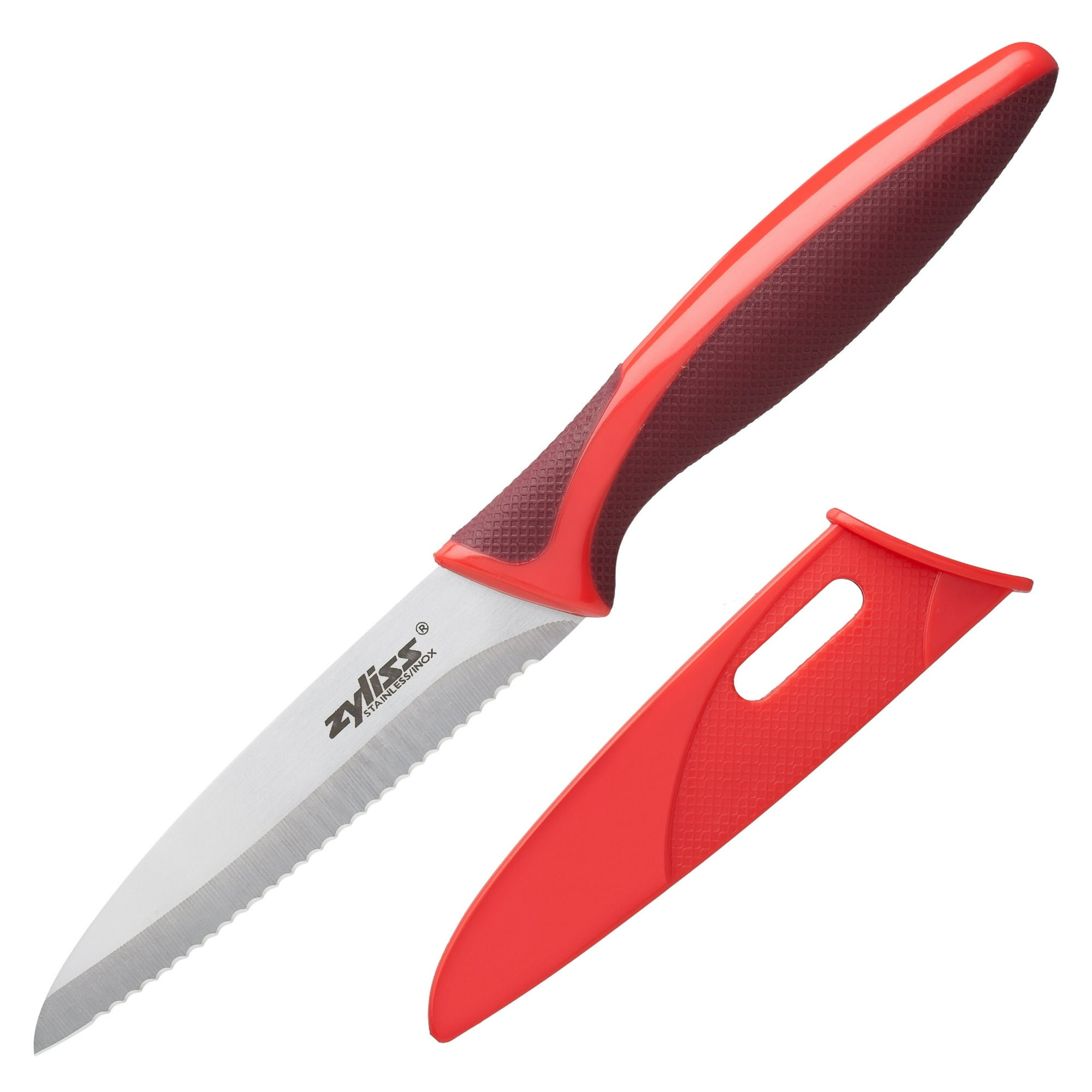 Cuchillo De Pelar Zyliss Con Hoja Dentada De Acero Inoxidable De 10 Cm, Color Rojo