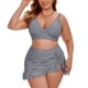 thumbnail image 1 of Agnes Orinda Traje de Baño de Dos Piezas para Mujer Talla Grande Retro Gingham con Nudo, Cintura Alta, Push Up, Fruncido, Playa, Verano, Talla 4X, Gris, 1 of 9