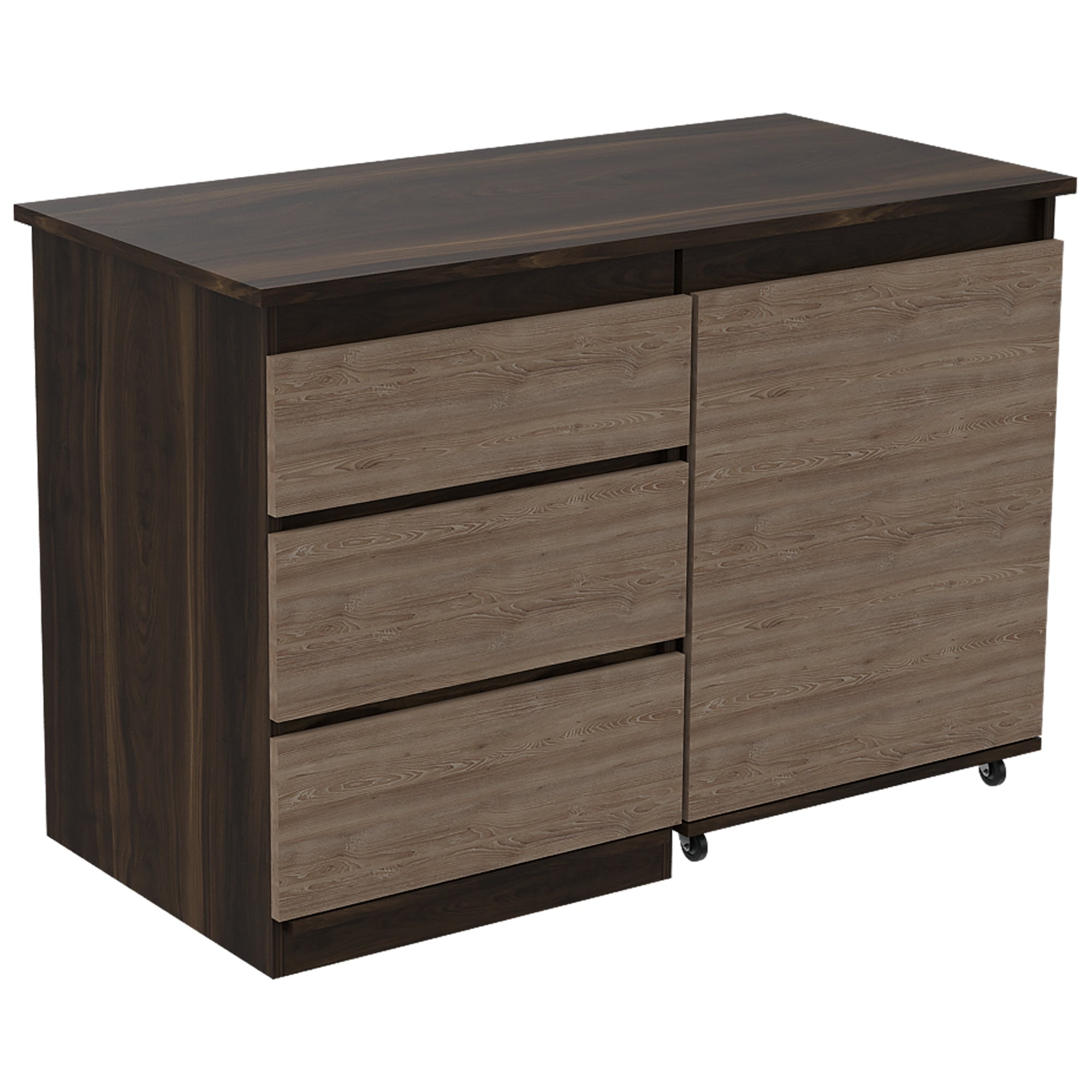 Fmfurniture - Escritorio Extensible 3 Cajones 1 Puerta Fm-020o Café Oscuro