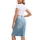 thumbnail image 3 of INSPIRE CHIC Faldas de Jean para Mujer Vuelta al Colegio Dobladillo Crudo Cintura Alta Bolsillos Estiramiento Falda de Mezclilla de Longitud Media Azul Claro S, 3 of 5