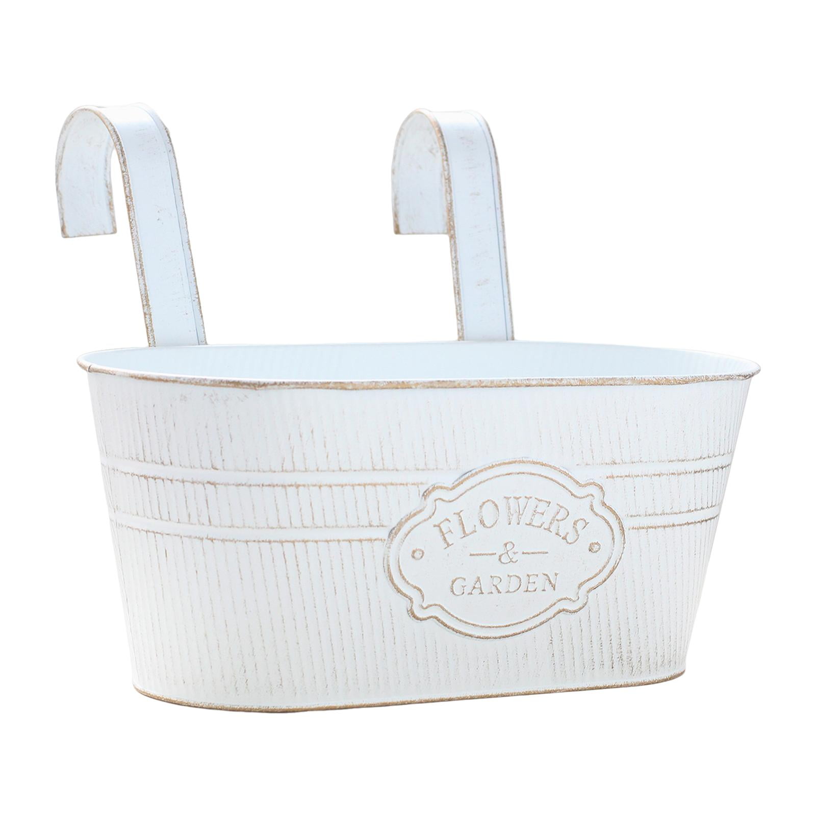 Ioensy - Maceta De Barandilla Para Balcón, Maceta Colgante, Cubo, Maceta De Ventana De Hierro De Metal, Caja Blanca