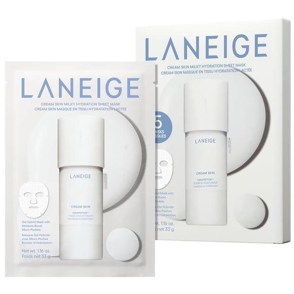 LANEIGE Cream Skin Milky Hydration Mascarilla de Hoja: Mascarilla Coreana de Gel Refrescante con Ceramidas y Péptidos para Hidratación, Firmeza y Soporte de la Barrera