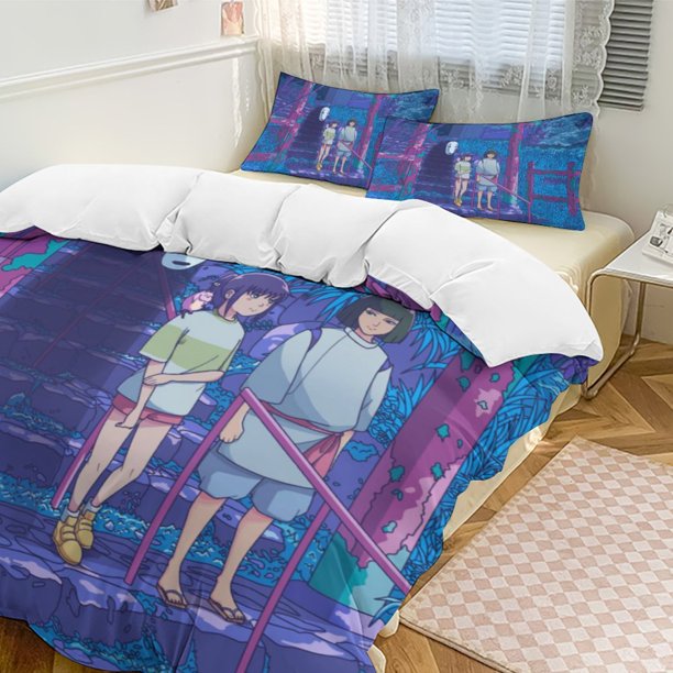 Spirited Away 3-Piece Bedding Set Warm And Comfortable Soft Duvet Cover Bed Set for Boys Girls Kids Adult Bedroom All Season