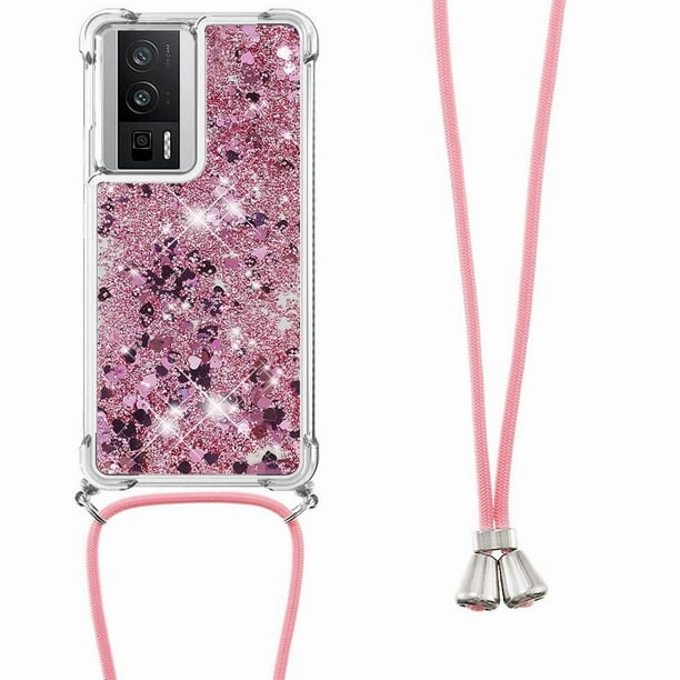 Funda FOXDOCK para Xiaomi Poco F5 Pro 5G con Cuerda Ajustable, Brillo Líquido, Protección Antigolpes y Lente – Ideal para Regalo